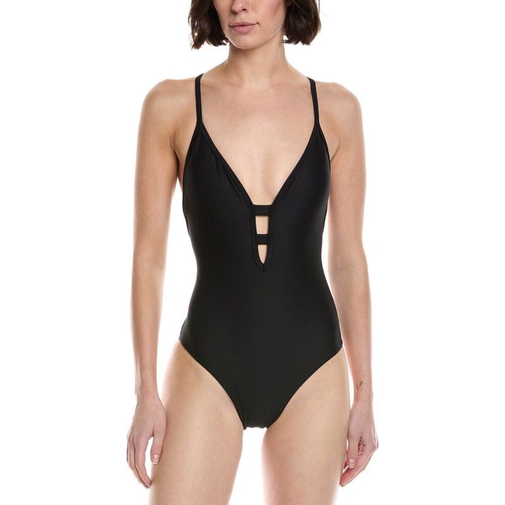 Monte And Lou Womens  Plunge Cross Back One-Piece, Black